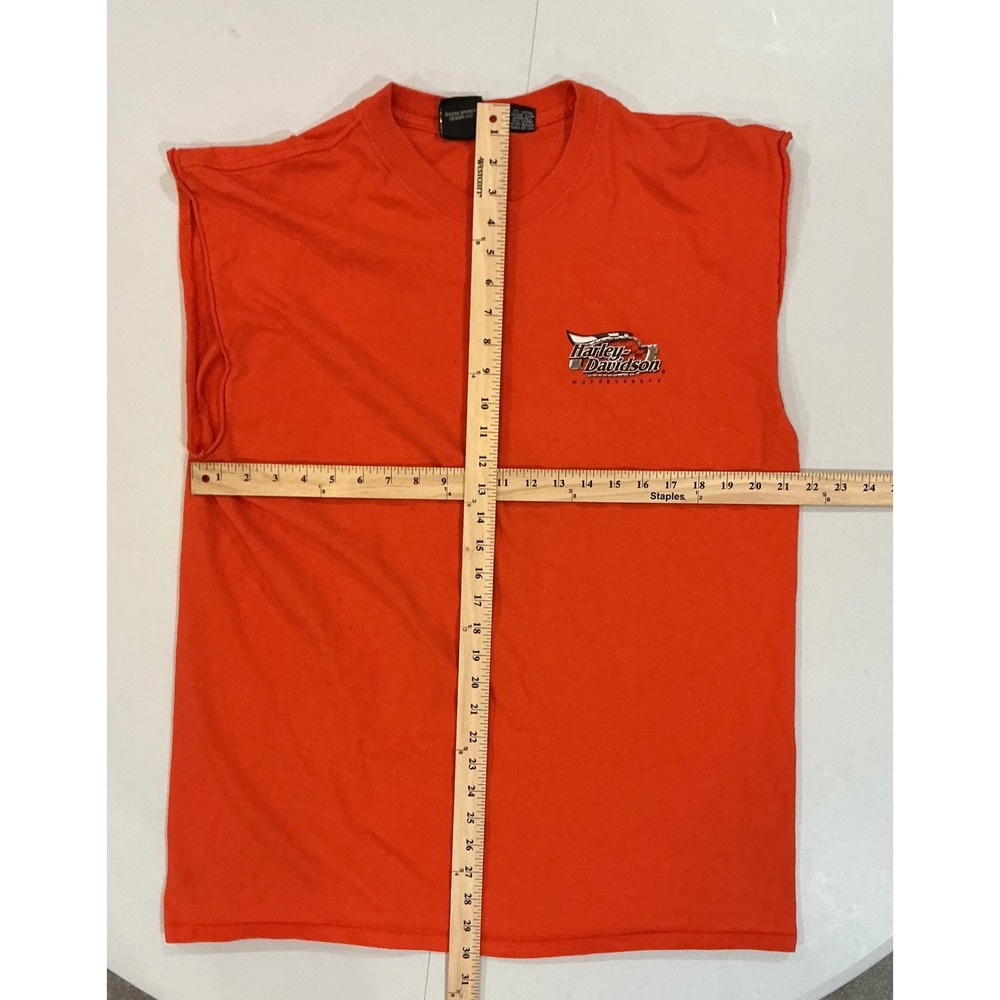 VTG Y2K USA Made Harley Davidson Grunge Muscle T Shirt Men L Orange Biker Tank - Picture 6 of 6